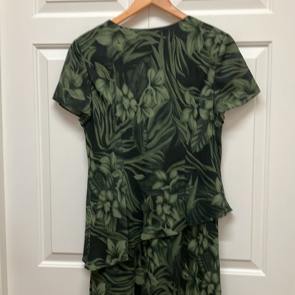 Sears Tradition vintage long dress chiffon flowy floral pattern, green/black - Picture 10 of 13